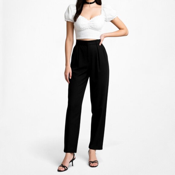 Vintage Y2K Black High Waisted Pleated Detail Tapered Trouser Pants Size S - Picture 1 of 5